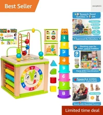 Deluxe Wooden Kids Activity Cube Set - 5-in-1 Educational Toy Gift for Toddlers
