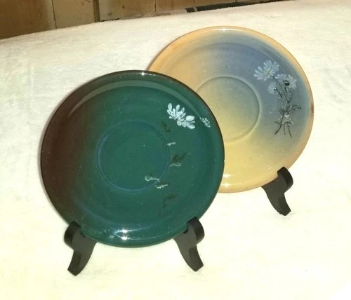 Rookwood pottery two tea plates, G. Young & H. Wilcox, 1886, @5", exc. condition