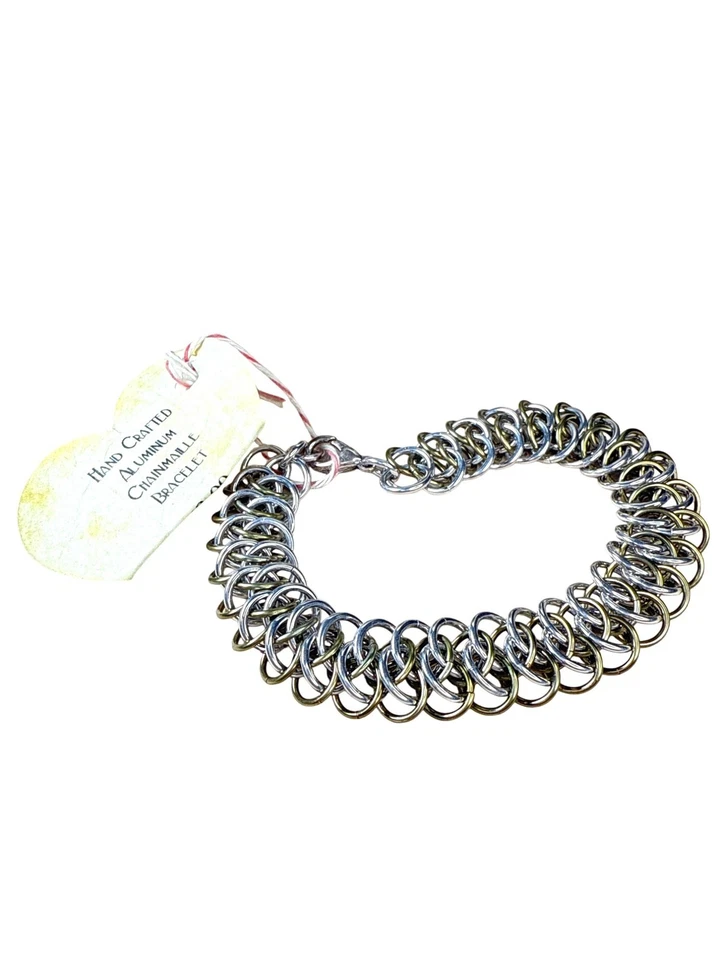 Pulsera de correo de cadena de latón de aluminio hecha a mano 7" joyería artesanal regalo Foto 3 de 4