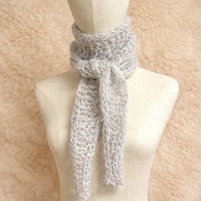 Grauer gestrickter Schal Damen Handgemacht weich Mohair Look Winter Y2k