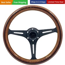 15 Classic Wood Grain Steering Wheel Black Spokes 380mm Grant Nostalgia Styl...