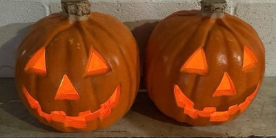 Lot 2 Vintage 1998 The Paper Magic Group Halloween Pumpkin Jack-O-Lantern Light