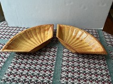 California Pottery L53 Lazy Susan Ceramic Trays Yellow Brown Basketweave 2 Only