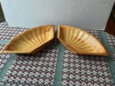 California Pottery L53 Lazy Susan Ceramic Trays Yellow Brown Basketweave 2 Only