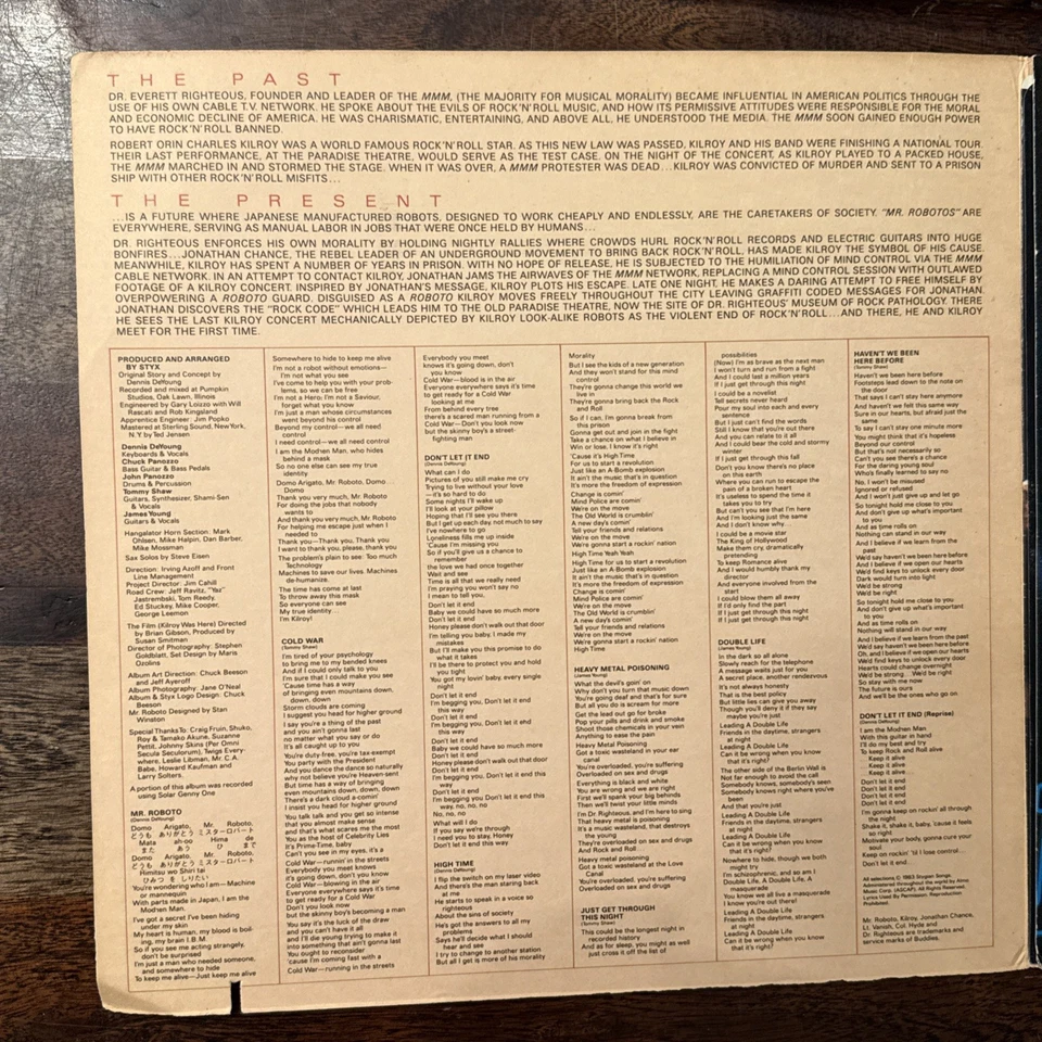 STYX Kilroy Was Here LP 1983 Hair Rock Stereo SP-3734 Sleeve E Record M READ - Image 4 of 4