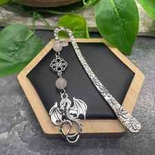4.5 Handmade Silver-tone Metal Hook Bead Bookmark With 1.3 Dragon Pendant 274