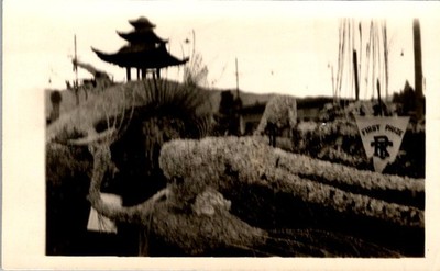 1950s First Prize Floral Parade Photograph - Peacock Float & Pagoda Display