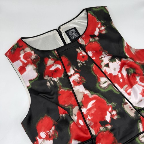 Jax ModCloth Floral Abstract Cocktail Dress Chic Classy Red Black 6
