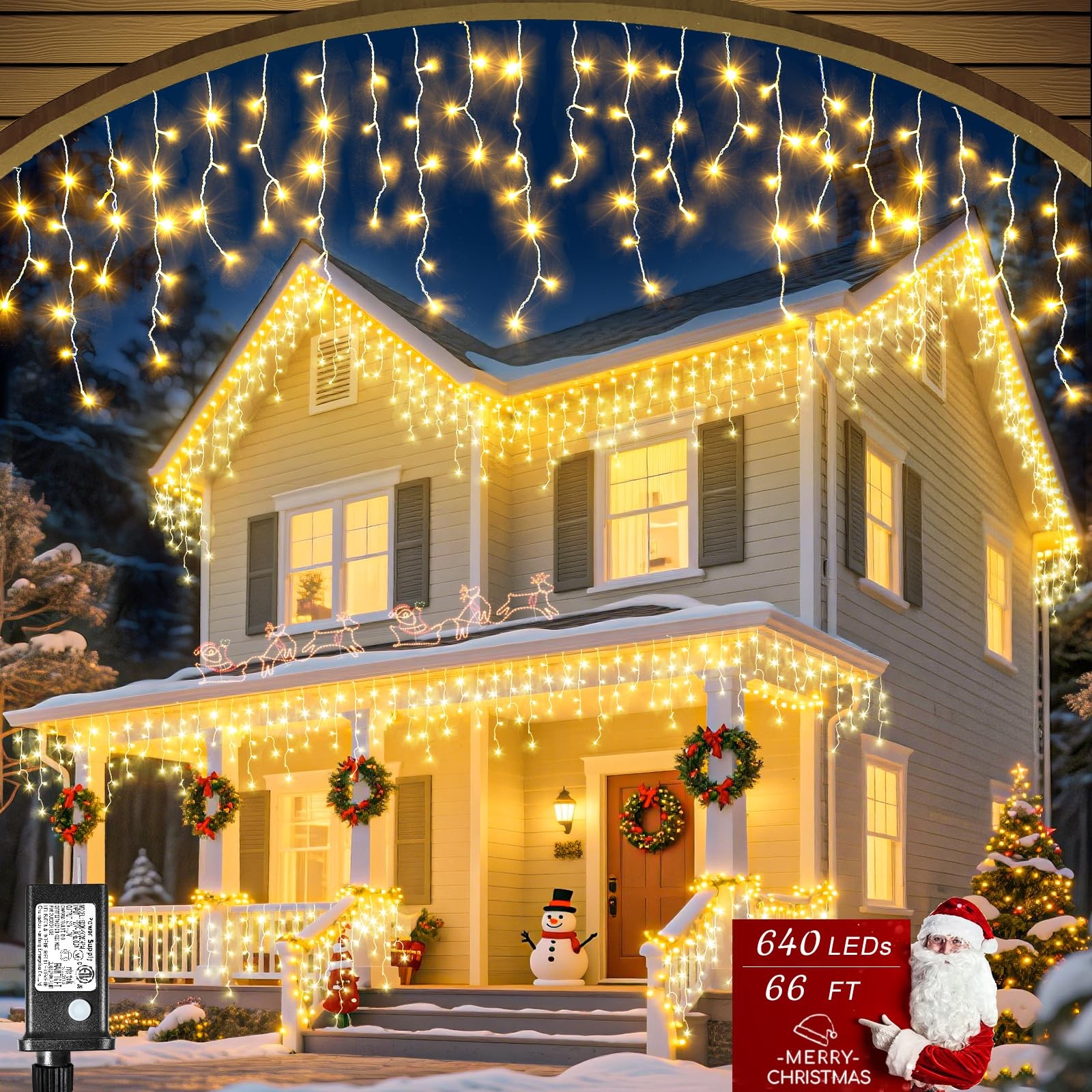 Icicle Christmas Lights Outdoor, 66ft 640 LED Icicle Lights for Outside, Plug...