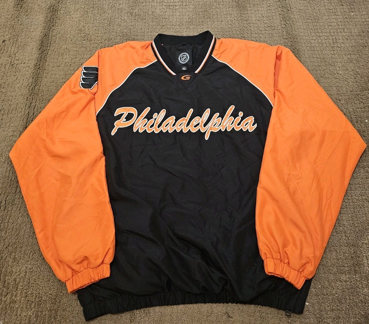 G III Carl Banks PHILADELPHIA FLYERS Black/Orange Men's PULLOVER JACKET - Medium