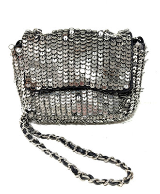 TOPSHOP SILVER SEQUIN & METAL LINKS CHAINMAIL CHAIN STRAP HANDBAG PURSE