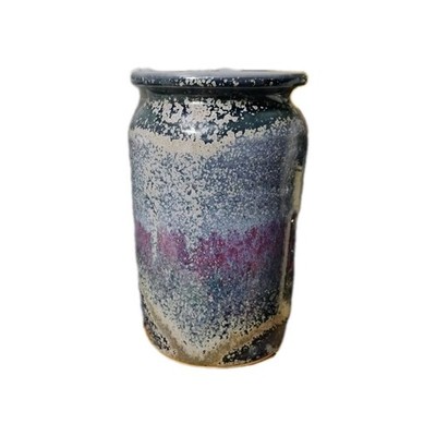 BRUNING STUDIO POTTERY SEATTLE PURPLE BLUE CYLINDER VASE DRIP SPECKLED GLAZED 