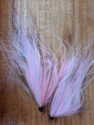 Two White/Pink Soft Hackle Streamers with a Mallard flank collar. Size 2. 