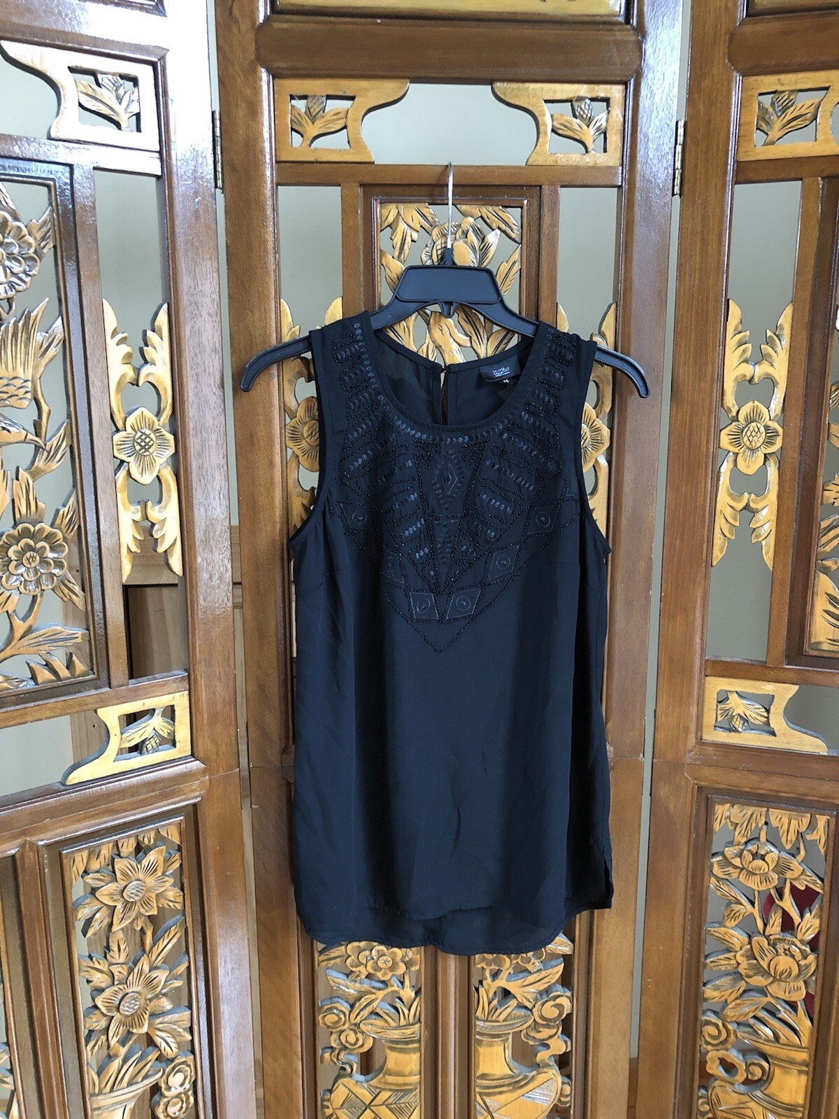 Mossimo Embroidery Beaded Sleeveless Blouse Women Size M Black Shirt Tank |  eBay