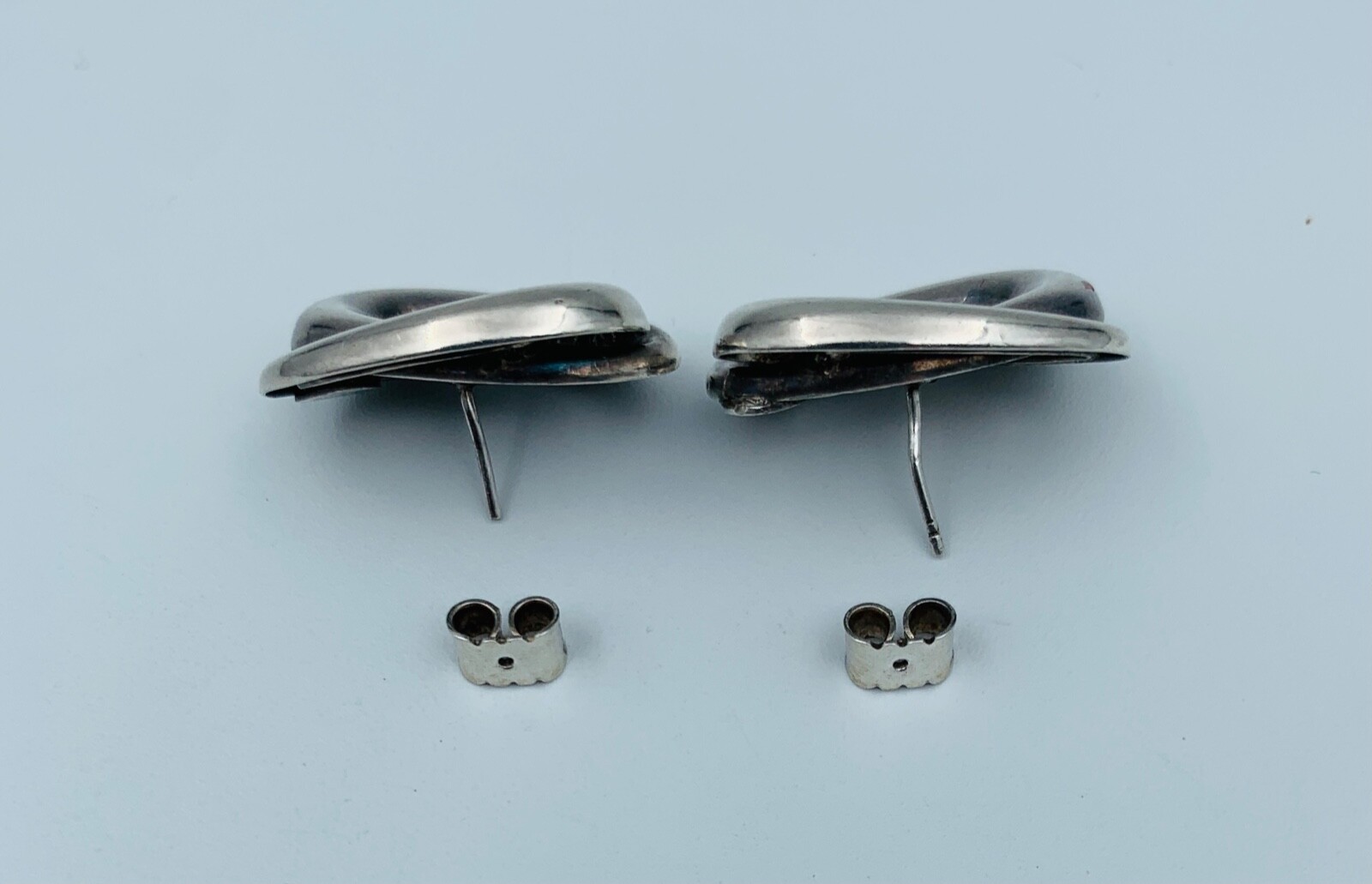 ?SOLID SILVER DOUBLE RING OVAL EARRINGS 8 GRAMS W… - image 8