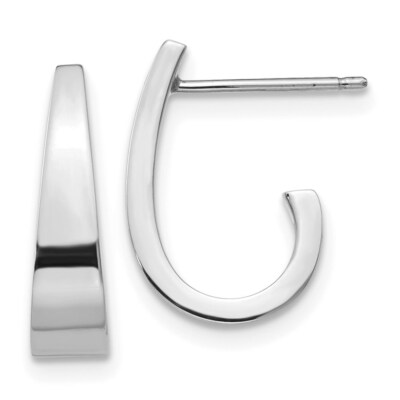 Real 14kt White Gold Polished J-Hoop Post Earrings