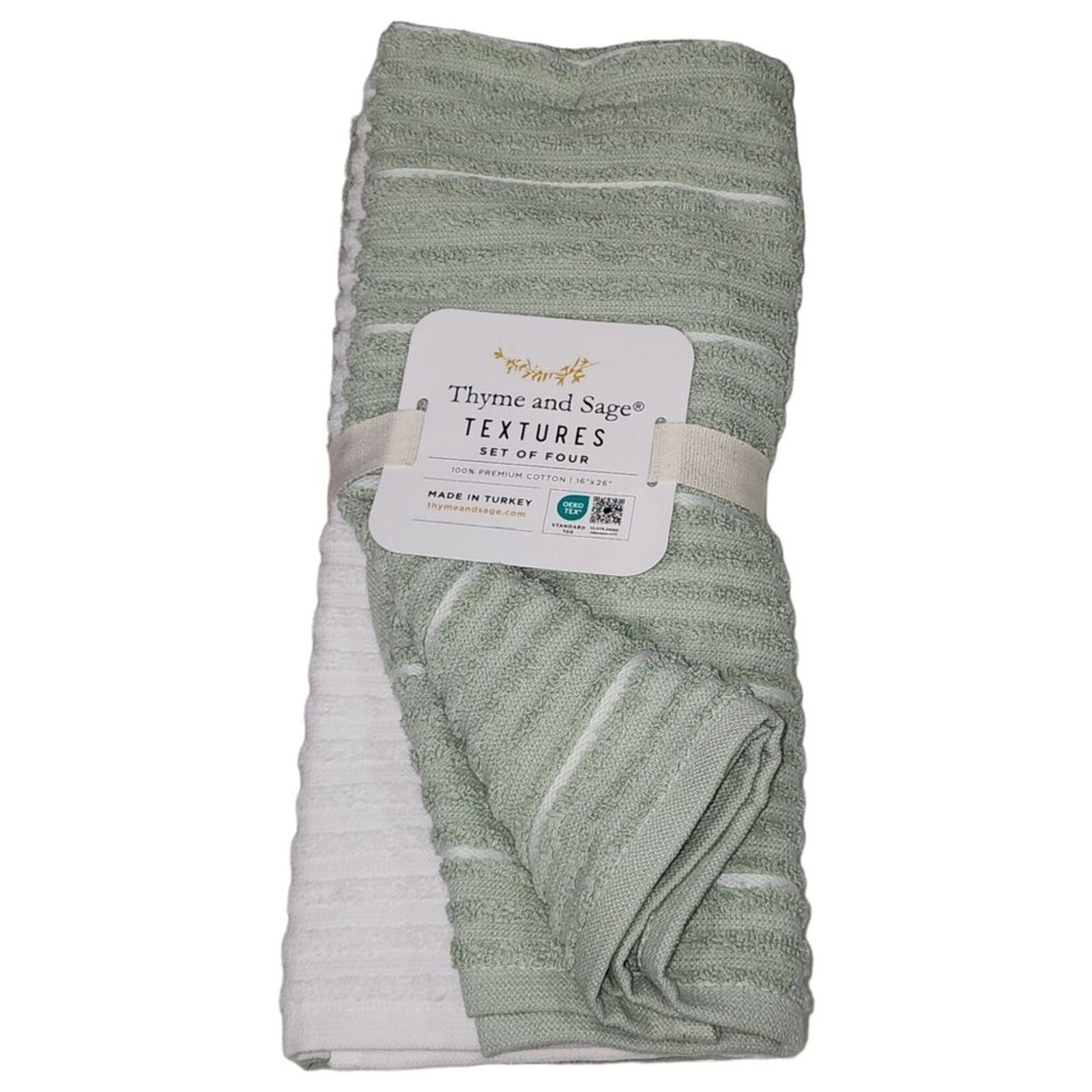 Thyme and Sage Kitchen Towel Green and White Striped Turkish