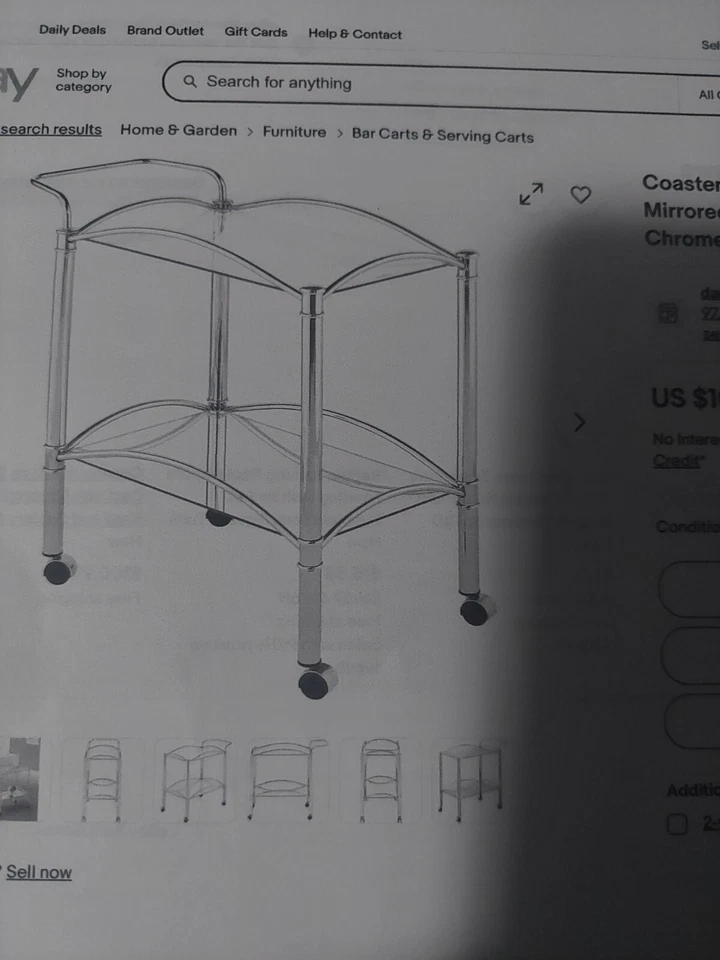 Carro para servir muebles Coaster con estante inferior espejado y ruedas cromadas Foto 4 de 4