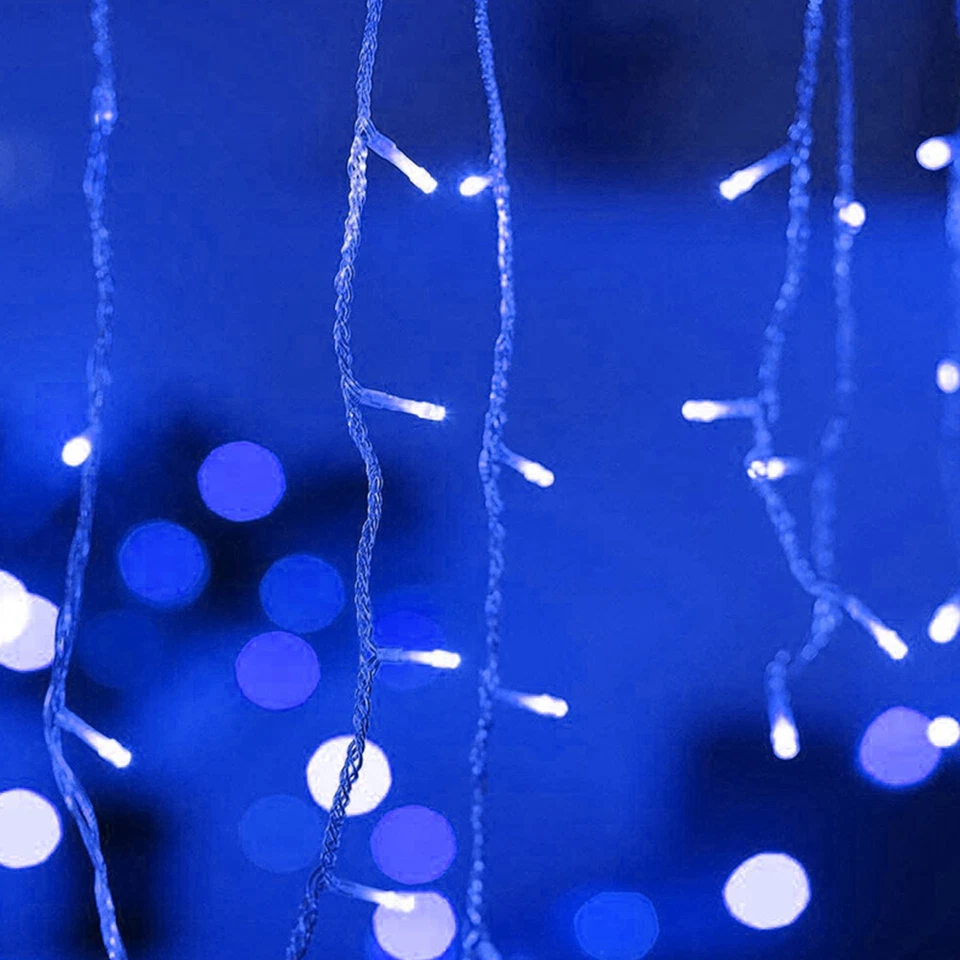 96-480 LED Hanging Icicle Curtain Lights Outdoor Fairy String Xmas Wedding Lamp - Image 3 of 4