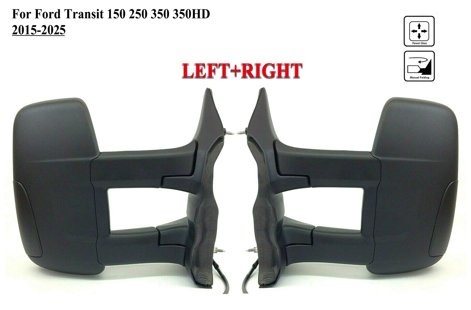 Pair Left+Right Side Door Mirror Long Extend Arm No Light For 10-26 Ford Transit