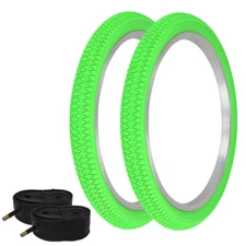 1PAIR! Bicycle Bike Tires & Tubes 20" x 1.95" Green/Green Side Wall P-1171
