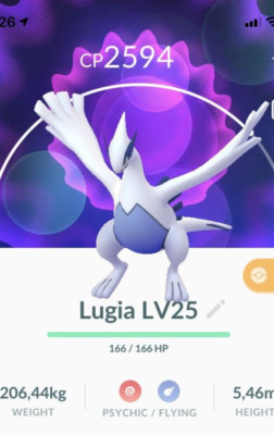 Lugia Pokemon gen2 Go LV25 Pokémon Not Shiny PVP Ultra League Read