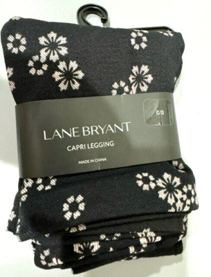 Lane Bryant Nylon Spandex Capri Leggings Size C/D Black & White Floral NEW