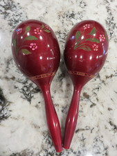 VTG Pair Maracas/Shakers Hand Painted Authentic Fiesta Musical Instrument Mexico