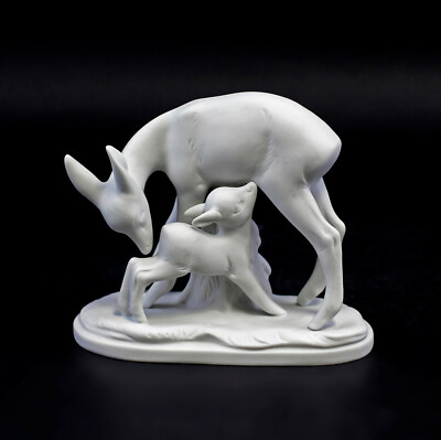 9942559 Porcelain Figurine Deer Group with Fawn White wagner&apel 4 11/16x2