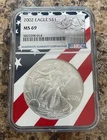 2002 Silver American Eagle $1 - NGC MS69 - Flag Core