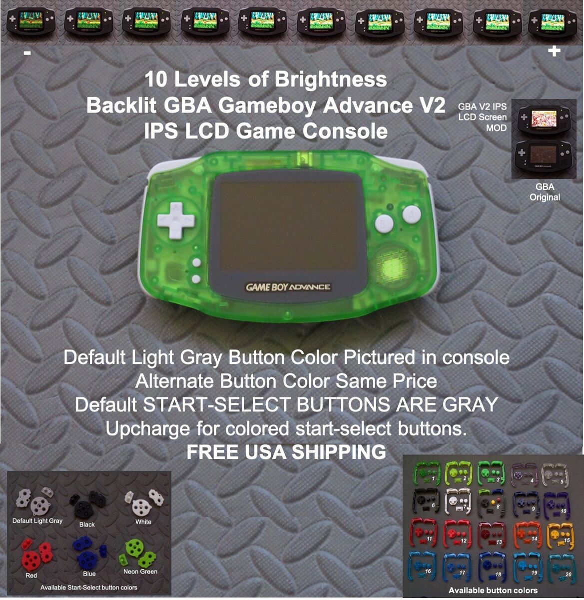 BLACK GBA Game Boy Advance Game Console with V2 iPS Backlight LCD MOD System