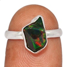 Treated Chalama Black Opal 925 Sterling Silver Ring Jewelry s.6 CR64589