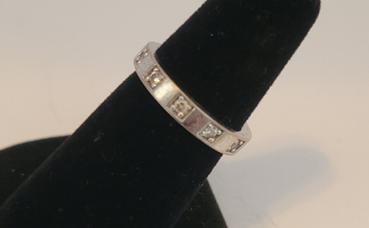 SW 825 Sterling Silver Band Ring Studded with CZ Stones Size - Main Image