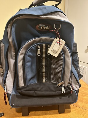 Pre Owned Cal Pak Rolling Backpack Bookbag Blue, Black, Grey