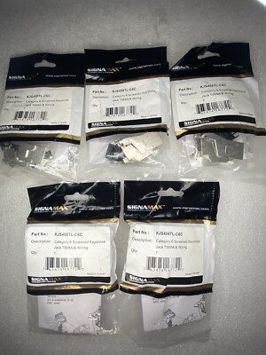 Signamax KJS458TL-C6C CAT6 Screened Keystone Jack T568A/B Wiring, New, Lot of 5
