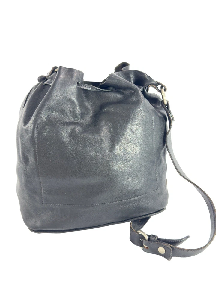 Bolso de Mano IL BISONTE W.A DI FILIPPO Cuero Negro con Cordón Hecho en Italia Foto 2 de 4