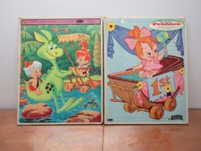 VTG 1963 Flintstones Frame Tray Puzzle x2 Hanna-Barbera  s 4453 Pebbles USA