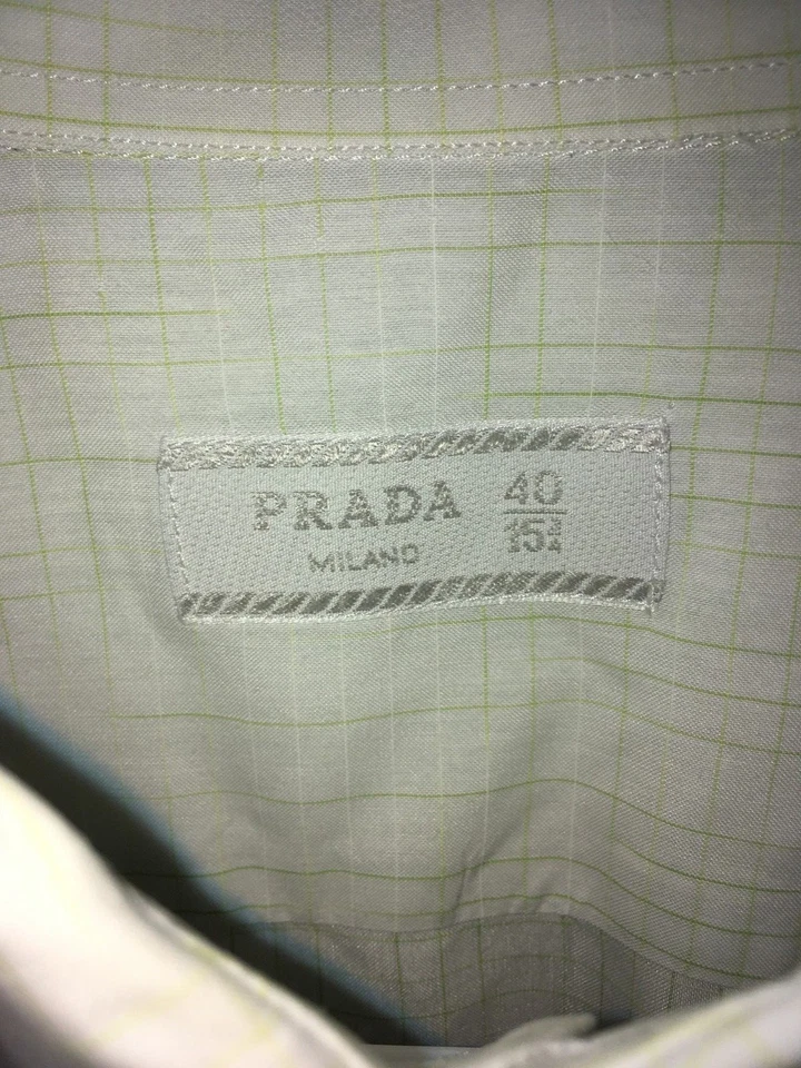 Camisa de vestir con botones para hombre PRADA - Auténtica Italia - Patrón blanco verde - 15,75/40 Foto 2 de 4