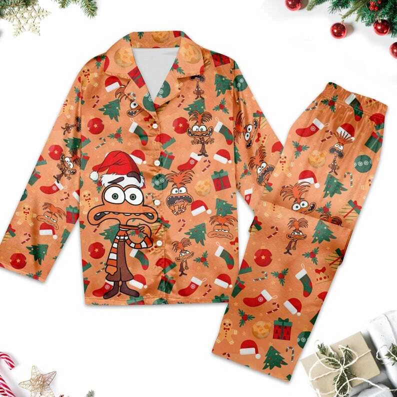 Anxiety Inside Out Christmas Pajamas, Inside Out Christmas Pajamas Set