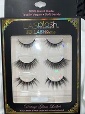 LA Splash Lash Tease Vintage Glam Lashes 3D Vegan Pair Kit w/ Glue Faux Mink