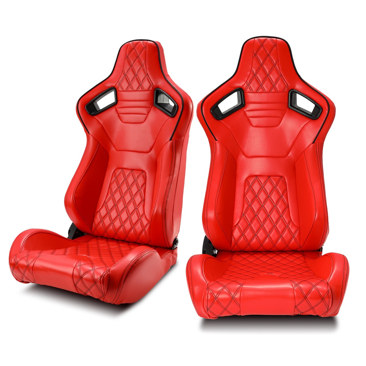 2 x Universal JDM Red Diamond Stitching PVC Leather Left