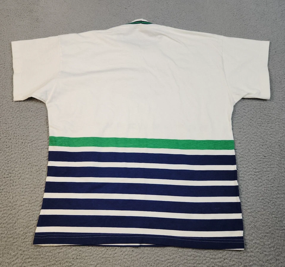 De Colección Vela Náutica Para Hombres Pequeñas Rayas Regata Hang Ten Manga Corta Hecho en EE. UU. Foto 3 de 4