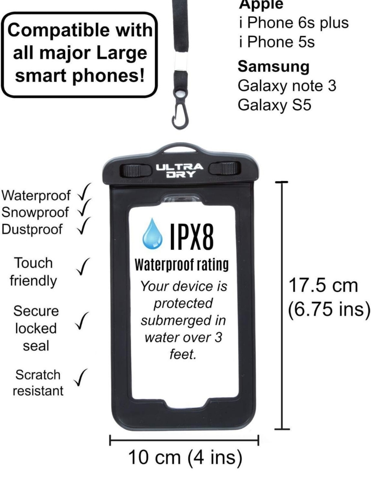 Premium 10lt Waterproof Bag Inc Adjustable Strap & Waterproof Phone