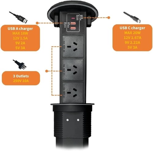 Waterproof Wireless Pop up Power Point Extension Power Cord with 3 AC Power Sock - Picture 2 of 9