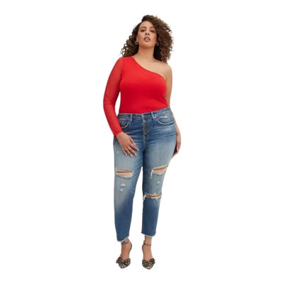 Torrid 4 Foxy One Shoulder Mesh One Sleeve Red Top 4X Sexy