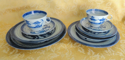 9 Pcs Antique Chinese Export Porcelain Canton Pattern Dinner Set