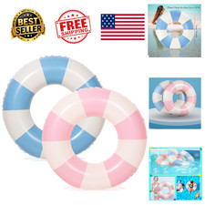 Inflatable Pool Floats for Adults 2 Pack 33 Inch Striped Swim Rings Blue Pink