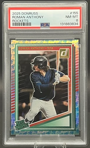 Roman Anthony 2025 Donruss Rated Prospects #155 Rockets (RC) PSA 8 NM-MT