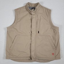 Ariat Work FR Men XL Khaki Tan Full Zip Insulated Flame Resistant Vest CAT 4