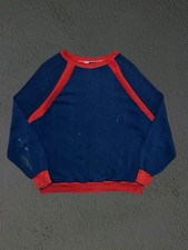 Vtg 60s 70s Two Tone Raglan Sweatshirt Sz L Crewneck Blue Orange Painted